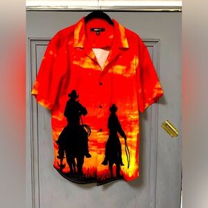 🌵🐎🤠 Western Printed Short Sleeve Button Up Shirt 🌅